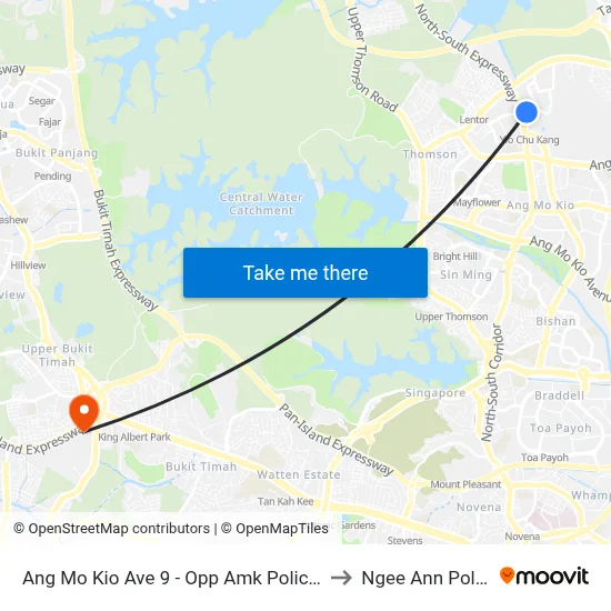 Ang Mo Kio Ave 9 - Opp Amk Police Div Hq (55309) to Ngee Ann Polytechnic map