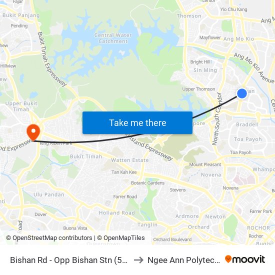Bishan Rd - Opp Bishan Stn (53239) to Ngee Ann Polytechnic map