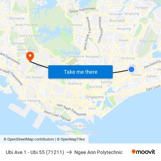 Ubi Ave 1 - Ubi 55 (71211) to Ngee Ann Polytechnic map