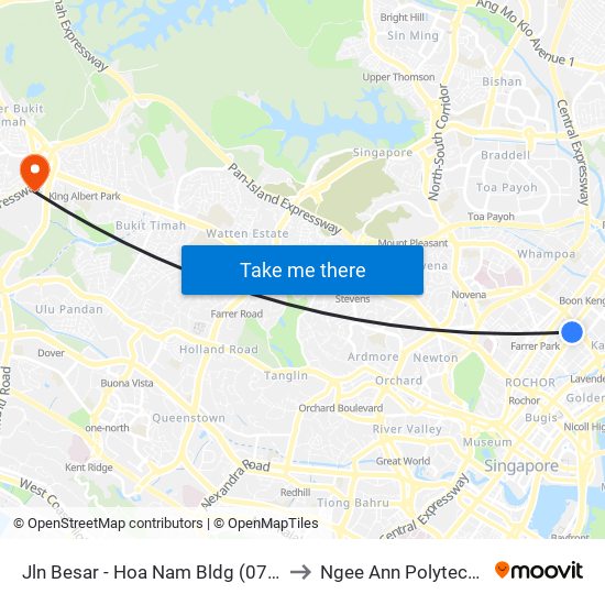 Jln Besar - Hoa Nam Bldg (07329) to Ngee Ann Polytechnic map