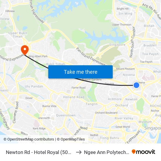 Newton Rd - Hotel Royal (50069) to Ngee Ann Polytechnic map
