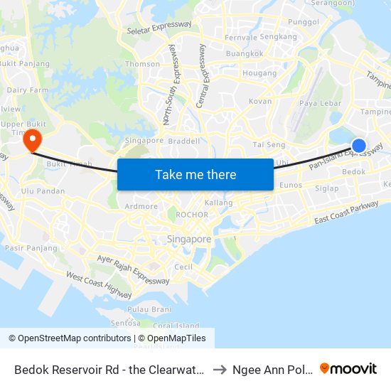Bedok Reservoir Rd - the Clearwater Condo (75349) to Ngee Ann Polytechnic map