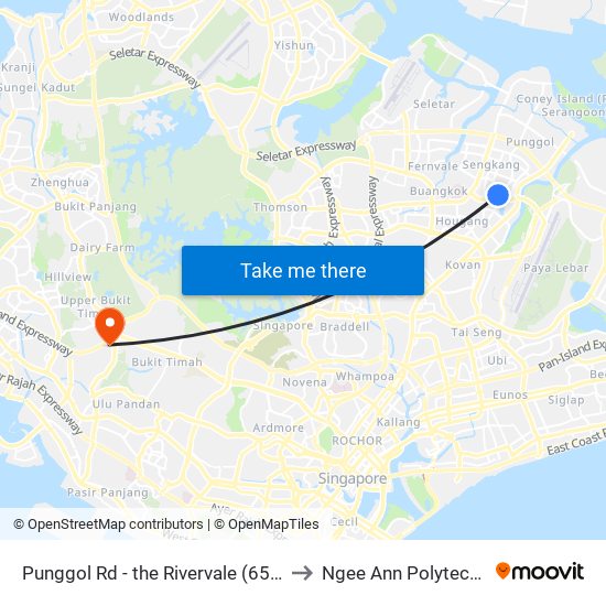 Punggol Rd - the Rivervale (65019) to Ngee Ann Polytechnic map
