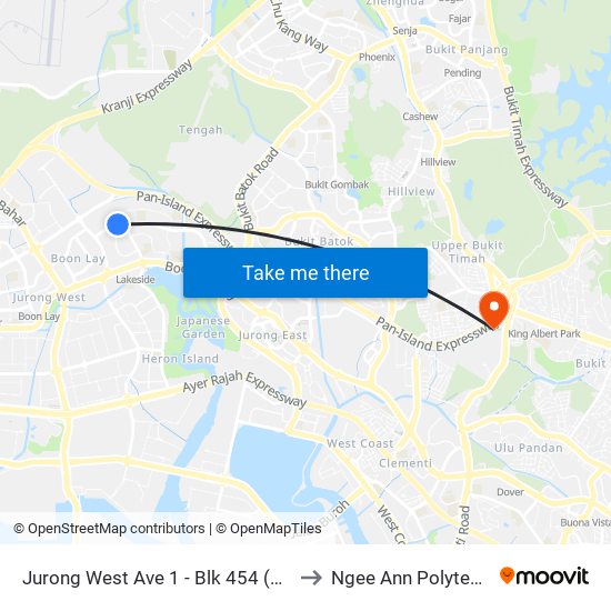 Jurong West Ave 1 - Blk 454 (28409) to Ngee Ann Polytechnic map