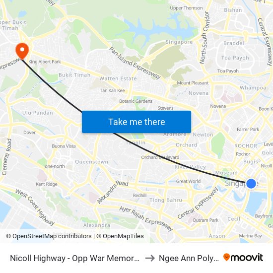 Nicoll Highway - Opp War Memorial Pk (02119) to Ngee Ann Polytechnic map