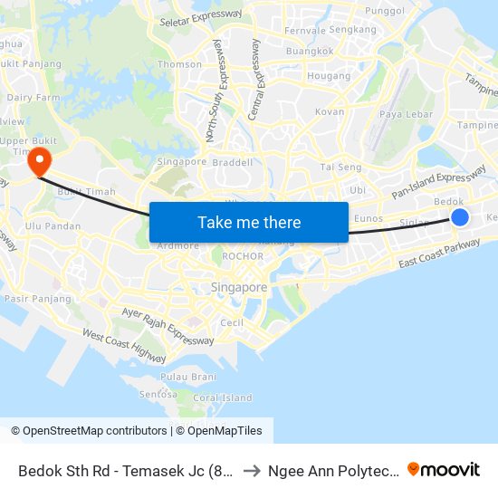 Bedok Sth Rd - Temasek Jc (84111) to Ngee Ann Polytechnic map