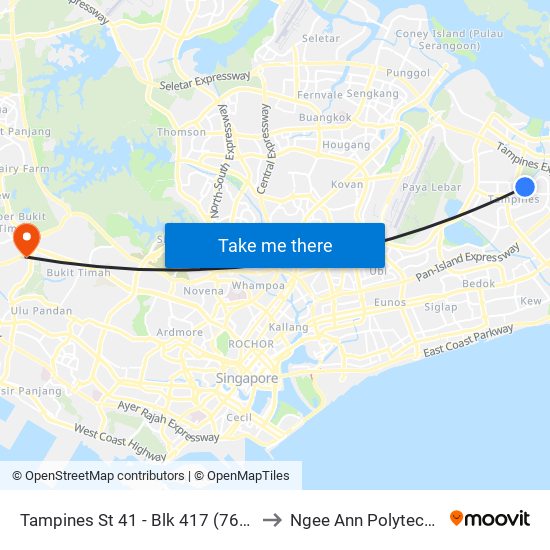 Tampines St 41 - Blk 417 (76399) to Ngee Ann Polytechnic map