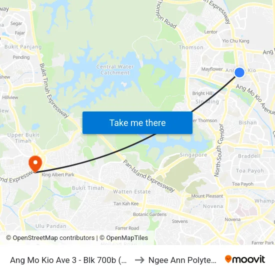 Ang Mo Kio Ave 3 - Blk 700b (54241) to Ngee Ann Polytechnic map