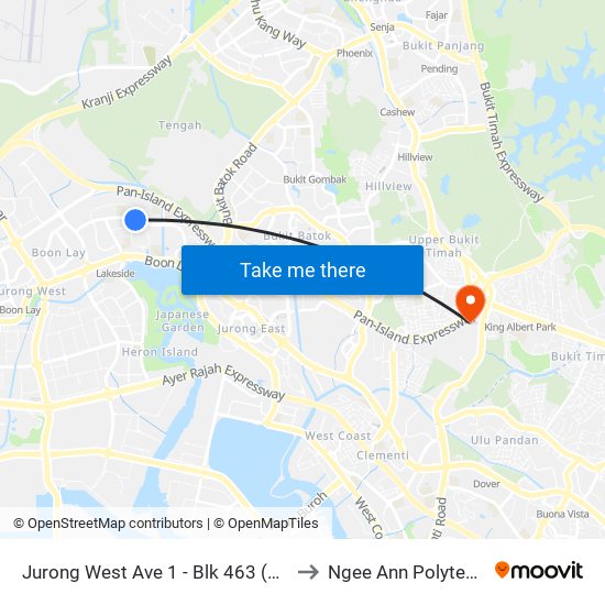 Jurong West Ave 1 - Blk 463 (28511) to Ngee Ann Polytechnic map