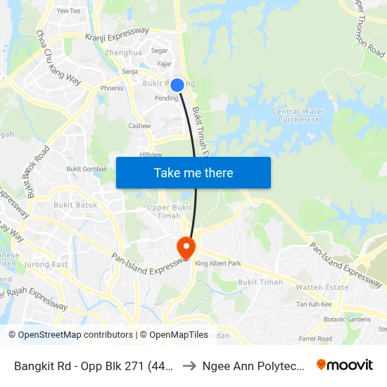Bangkit Rd - Opp Blk 271 (44301) to Ngee Ann Polytechnic map