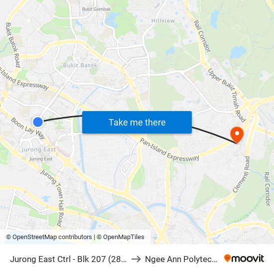 Jurong East Ctrl - Blk 207 (28319) to Ngee Ann Polytechnic map