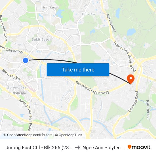 Jurong East Ctrl - Blk 266 (28629) to Ngee Ann Polytechnic map