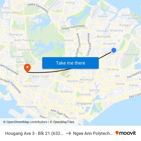 Hougang Ave 3 - Blk 21 (63241) to Ngee Ann Polytechnic map