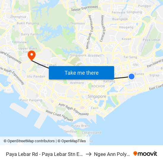 Paya Lebar Rd - Paya Lebar Stn Exit D (81129) to Ngee Ann Polytechnic map