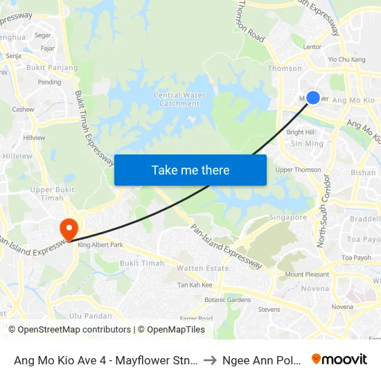 Ang Mo Kio Ave 4 - Mayflower Stn Exit 6 (54181) to Ngee Ann Polytechnic map