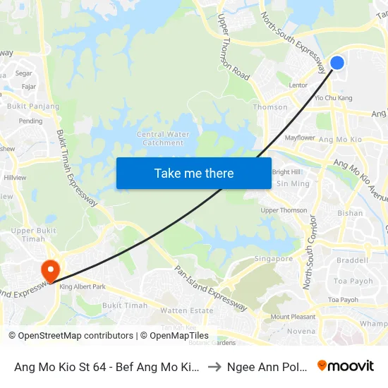 Ang Mo Kio St 64 - Bef Ang Mo Kio St 62 (55229) to Ngee Ann Polytechnic map