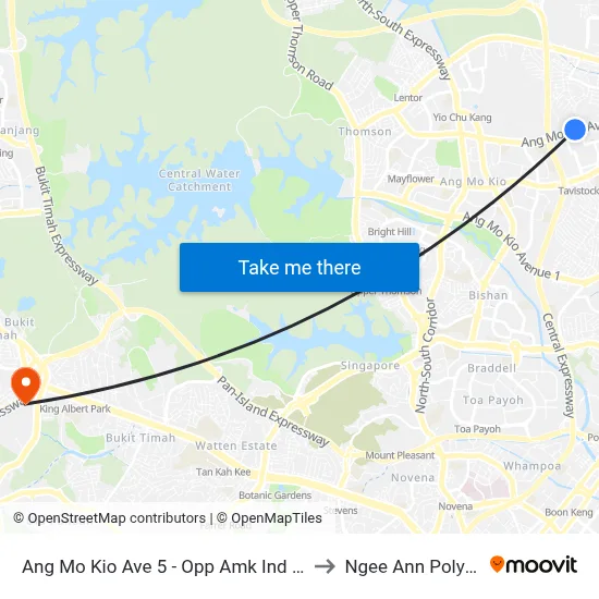 Ang Mo Kio Ave 5 - Opp Amk Ind Pk 2 (54501) to Ngee Ann Polytechnic map