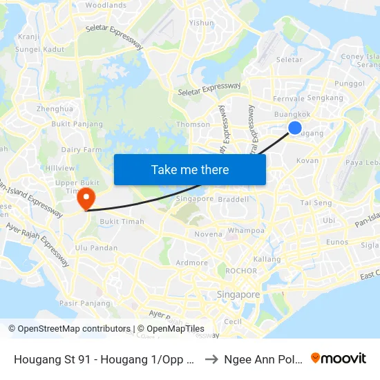 Hougang St 91 - Hougang 1/Opp Blk 931a (64081) to Ngee Ann Polytechnic map