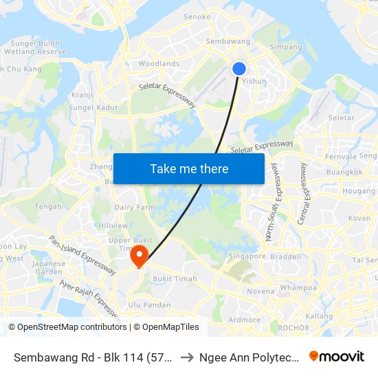 Sembawang Rd - Blk 114 (57129) to Ngee Ann Polytechnic map