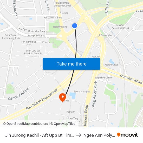 Jln Jurong Kechil - Aft Upp Bt Timah Rd (42259) to Ngee Ann Polytechnic map