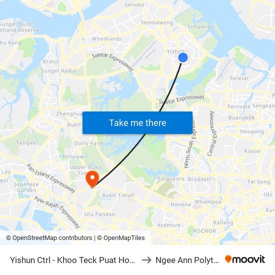 Yishun Ctrl - Khoo Teck Puat Hosp (59341) to Ngee Ann Polytechnic map