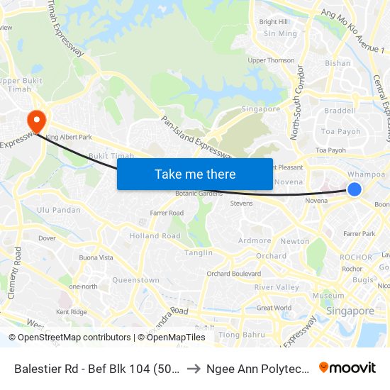 Balestier Rd - Bef Blk 104 (50221) to Ngee Ann Polytechnic map