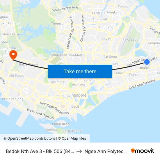 Bedok Nth Ave 3 - Blk 506 (84521) to Ngee Ann Polytechnic map