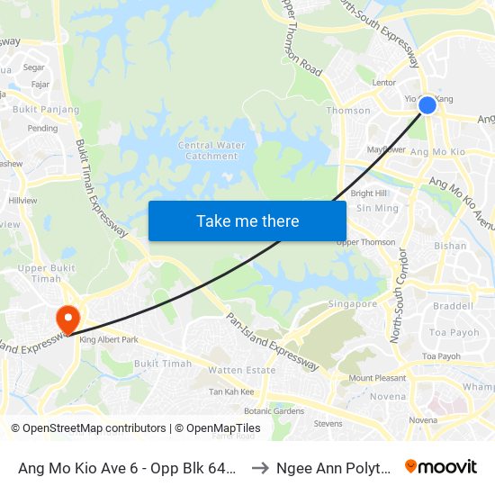 Ang Mo Kio Ave 6 - Opp Blk 646 (55209) to Ngee Ann Polytechnic map