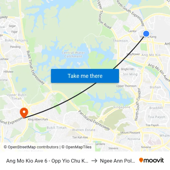Ang Mo Kio Ave 6 - Opp Yio Chu Kang Stn (55181) to Ngee Ann Polytechnic map