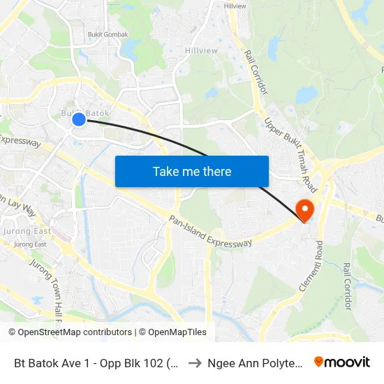 Bt Batok Ave 1 - Opp Blk 102 (43389) to Ngee Ann Polytechnic map