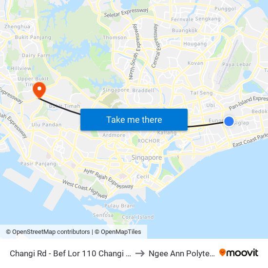 Changi Rd - Bef Lor 110 Changi (83049) to Ngee Ann Polytechnic map