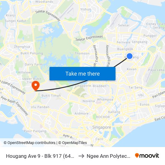 Hougang Ave 9 - Blk 917 (64471) to Ngee Ann Polytechnic map