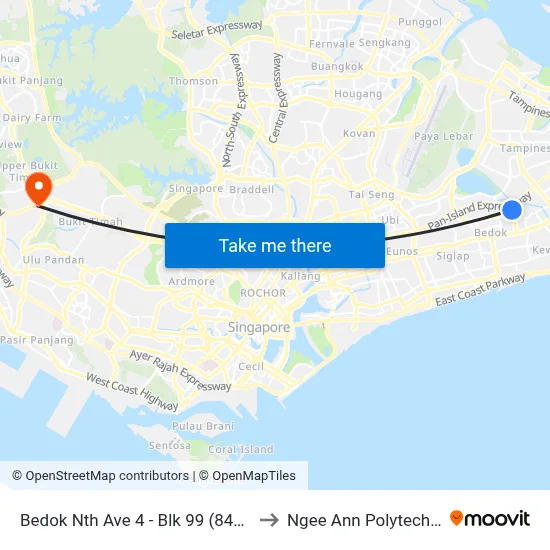 Bedok Nth Ave 4 - Blk 99 (84251) to Ngee Ann Polytechnic map
