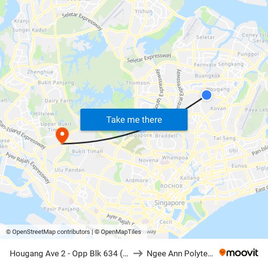 Hougang Ave 2 - Opp Blk 634 (63319) to Ngee Ann Polytechnic map
