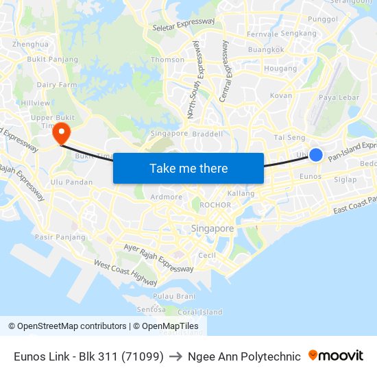 Eunos Link - Blk 311 (71099) to Ngee Ann Polytechnic map