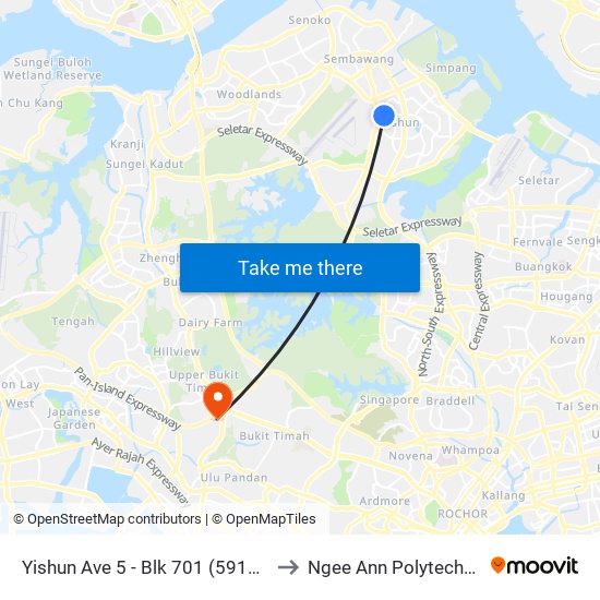 Yishun Ave 5 - Blk 701 (59111) to Ngee Ann Polytechnic map