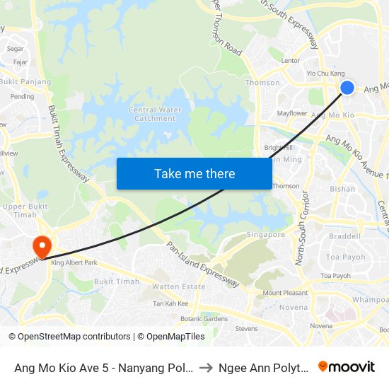Ang Mo Kio Ave 5 - Nanyang Poly (54351) to Ngee Ann Polytechnic map