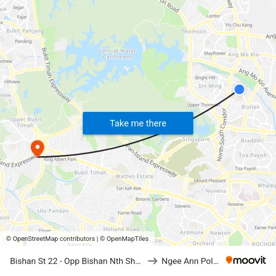 Bishan St 22 - Opp Bishan Nth Shop Mall (53389) to Ngee Ann Polytechnic map