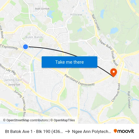 Bt Batok Ave 1 - Blk 190 (43691) to Ngee Ann Polytechnic map