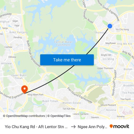 Yio Chu Kang Rd - Aft Lentor Stn Exit 4 (55019) to Ngee Ann Polytechnic map