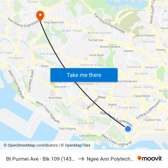 Bt Purmei Ave - Blk 109 (14381) to Ngee Ann Polytechnic map
