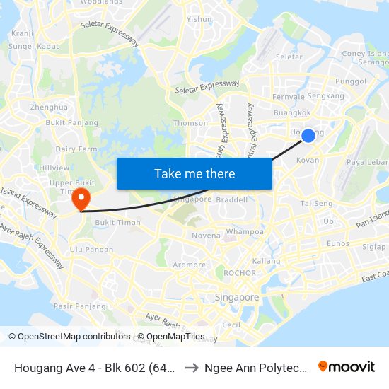 Hougang Ave 4 - Blk 602 (64339) to Ngee Ann Polytechnic map