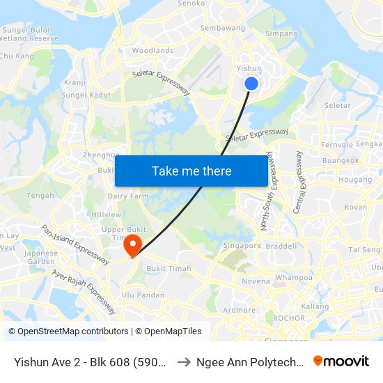 Yishun Ave 2 - Blk 608 (59059) to Ngee Ann Polytechnic map