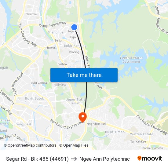 Segar Rd - Blk 485 (44691) to Ngee Ann Polytechnic map