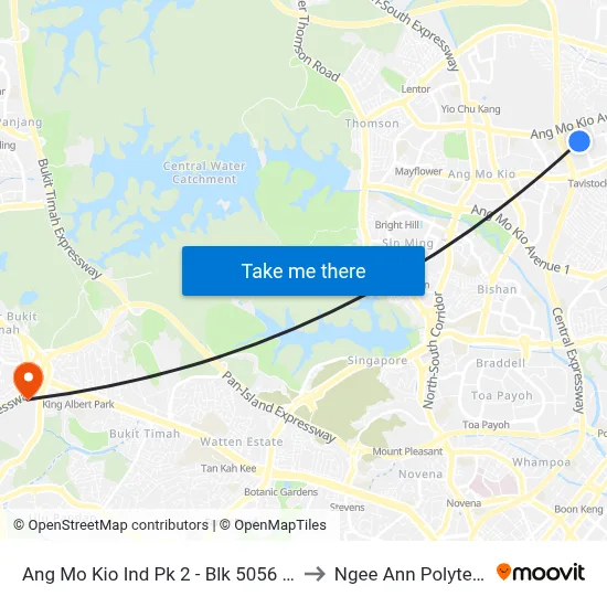 Ang Mo Kio Ind Pk 2 - Blk 5056 (54599) to Ngee Ann Polytechnic map