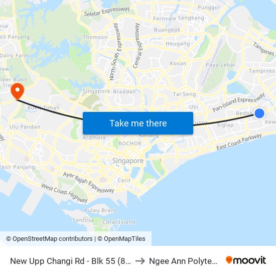 New Upp Changi Rd - Blk 55 (84069) to Ngee Ann Polytechnic map