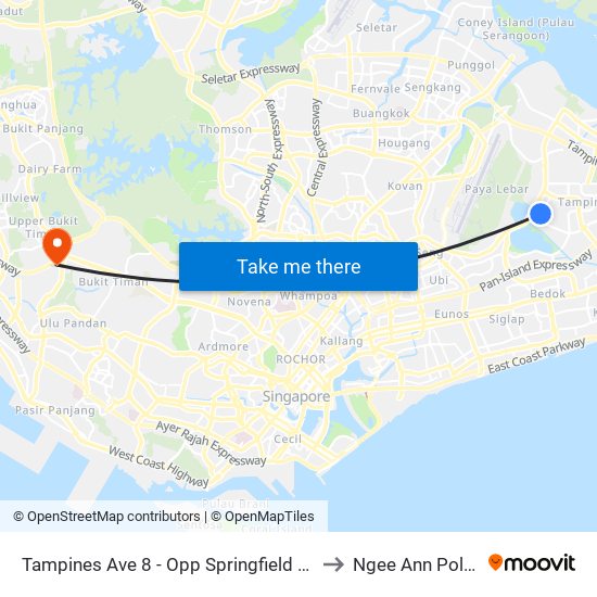 Tampines Ave 8 - Opp Springfield Sec Sch (75031) to Ngee Ann Polytechnic map