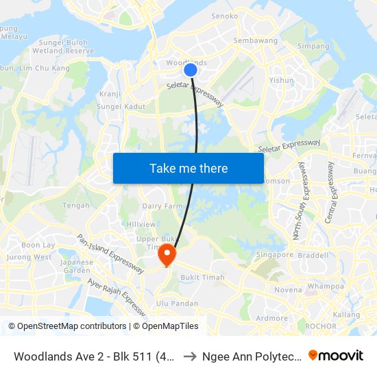 Woodlands Ave 2 - Blk 511 (46331) to Ngee Ann Polytechnic map