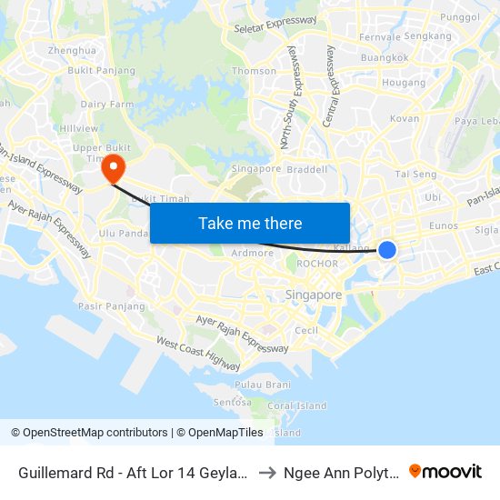 Guillemard Rd - Aft Lor 14 Geylang (80251) to Ngee Ann Polytechnic map