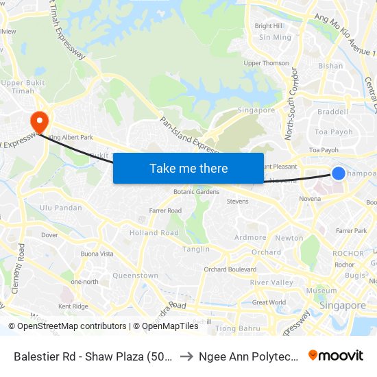 Balestier Rd - Shaw Plaza (50201) to Ngee Ann Polytechnic map